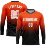 Uniform Sublimation Mode Lange Fußball Orange Weiß-Schwarz Custom Sleeve Jersey Verblassen Uniform Sublimation Mode Lange Fußball Orange Weiß-Schwarz Custom Sleeve Jersey Verblassen