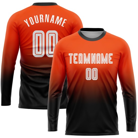 Uniform Sublimation Mode Lange Fußball Orange Weiß-Schwarz Custom Sleeve Jersey Verblassen Uniform Sublimation Mode Lange Fußball Orange Weiß-Schwarz Custom Sleeve Jersey Verblassen