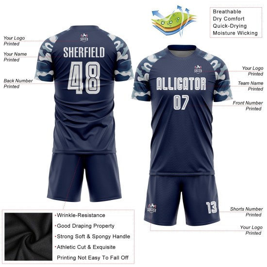 Uniform Navy Trikot Sublimation Fußball Weiß-Camo Custom Uniform Navy Trikot Sublimation Fußball Weiß-Camo Custom