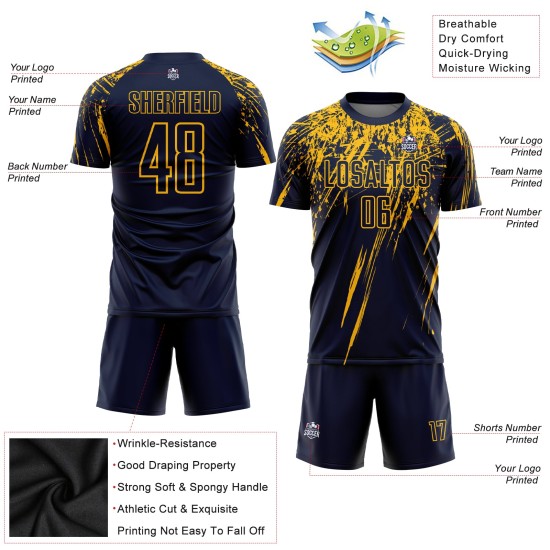 Fußballtrikot Gelb Benutzerdefinierte Sublimation Uniform Navy Fußballtrikot Gelb Benutzerdefinierte Sublimation Uniform Navy