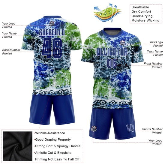 Fußball Royal-White Tie Jersey Custom Dye Uniform Sublimation Fußball Royal-White Tie Jersey Custom Dye Uniform Sublimation