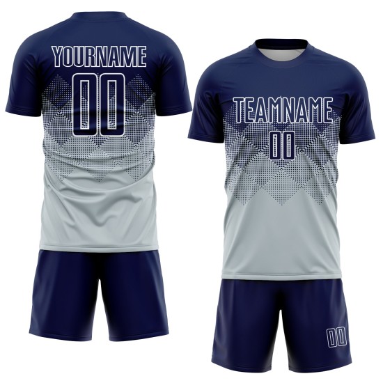 Silber Trikot Uniform Navy-Weiß Sublimation Custom Fußball Silber Trikot Uniform Navy-Weiß Sublimation Custom Fußball