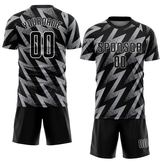 Fußball Sublimation Jersey Grau Schwarz-Weiß Uniform Custom Fußball Sublimation Jersey Grau Schwarz-Weiß Uniform Custom