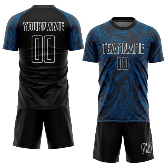 Benutzerdefinierte Uniform Schwarz-Weiß Jersey Royal Sublimation Fußball Benutzerdefinierte Uniform Schwarz-Weiß Jersey Royal Sublimation Fußball