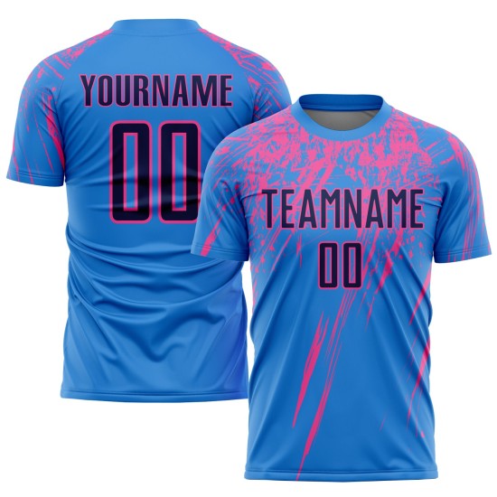 Uniform Pulver Navy-Pink Sublimation Blau Fußball Jersey Custom Uniform Pulver Navy-Pink Sublimation Blau Fußball Jersey Custom