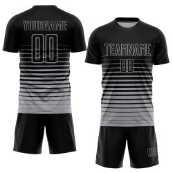 Schwarz Fashion Fade Sublimation Uniform Nadelstreifen Custom Jersey Grau Fußball Schwarz Fashion Fade Sublimation Uniform Nadelstreifen Custom Jersey Grau Fußball