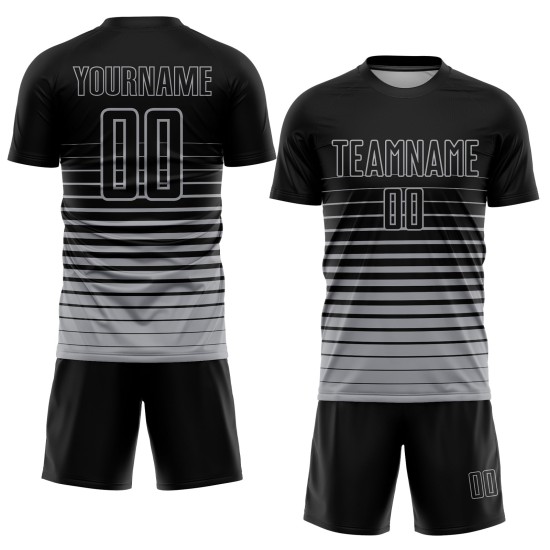 Schwarz Fashion Fade Sublimation Uniform Nadelstreifen Custom Jersey Grau Fußball Schwarz Fashion Fade Sublimation Uniform Nadelstreifen Custom Jersey Grau Fußball