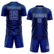 Benutzerdefinierte Blau US Navy Schwarz-Weiß Sublimation Jersey Linien Fußballuniform Benutzerdefinierte Blau US Navy Schwarz-Weiß Sublimation Jersey Linien Fußballuniform