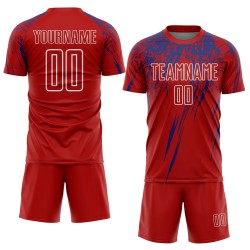 Fußballuniform Royal-Weiß Benutzerdefiniertes Sublimationstrikot Rot Fußballuniform Royal-Weiß Benutzerdefiniertes Sublimationstrikot Rot