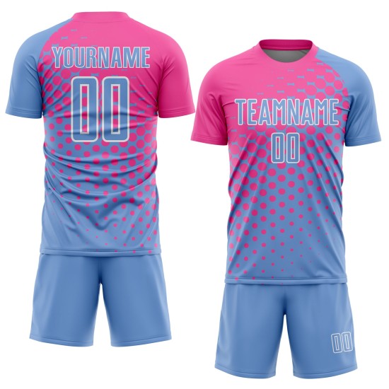 Helle benutzerdefinierte rosa-weiße Uniform blaues Trikot Fußball Sublimation Helle benutzerdefinierte rosa-weiße Uniform blaues Trikot Fußball Sublimation