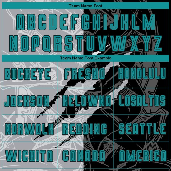 Muster Sublimation Teal Custom Graffiti Scratch Jersey Uniform Fußball Schwarz-Grau Muster Sublimation Teal Custom Graffiti Scratch Jersey Uniform Fußball Schwarz-Grau