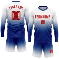Jersey Langarm Fade Uniform Rot-Royal Custom Weiß Sublimation Fußball Mode Jersey Langarm Fade Uniform Rot-Royal Custom Weiß Sublimation Fußball Mode