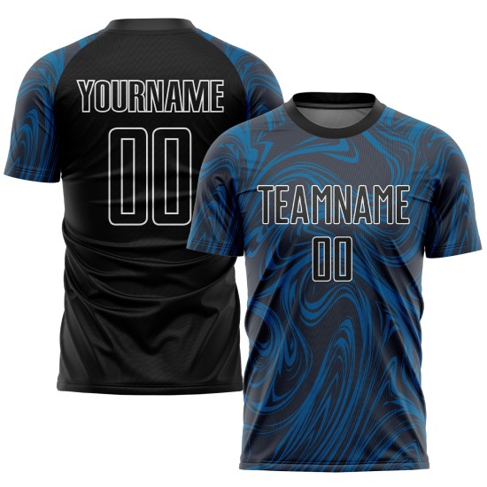 Benutzerdefinierte Uniform Schwarz-Weiß Jersey Royal Sublimation Fußball Benutzerdefinierte Uniform Schwarz-Weiß Jersey Royal Sublimation Fußball