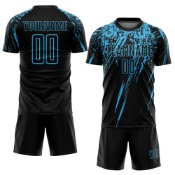 Jersey Blau Uniform Custom Schwarz Fußball Sublimation Himmel Jersey Blau Uniform Custom Schwarz Fußball Sublimation Himmel