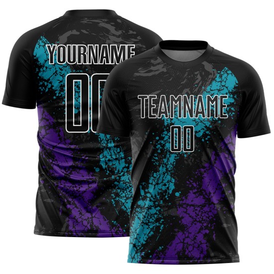 Teal-Lila Splatter Schwarz Jersey Uniform Fußball Sublimation Custom Dripping Art Teal-Lila Splatter Schwarz Jersey Uniform Fußball Sublimation Custom Dripping Art