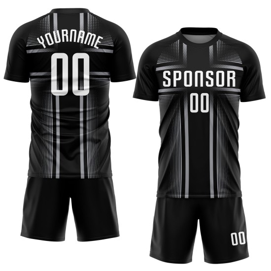 Sublimation Schwarz Custom Weiß-Grau Uniform Jersey Fußball Sublimation Schwarz Custom Weiß-Grau Uniform Jersey Fußball