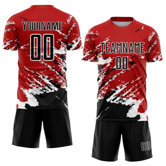 Sublimation Custom Abstrakte Fußball Uniform Rot Schwarz-Weiß Fragment Art Splash Jersey Sublimation Custom Abstrakte Fußball Uniform Rot Schwarz-Weiß Fragment Art Splash Jersey