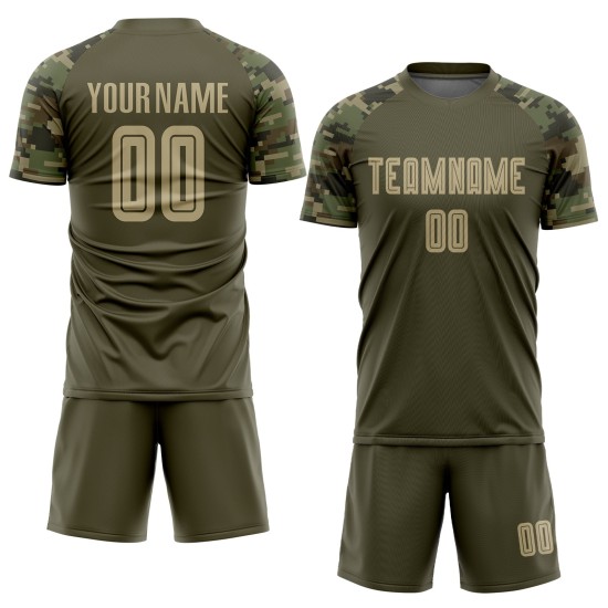 Sublimation zum Fußballdienst, benutzerdefiniertes Salute-Uniform-Trikot Vegas Gold-Camo Olive Sublimation zum Fußballdienst, benutzerdefiniertes Salute-Uniform-Trikot Vegas Gold-Camo Olive