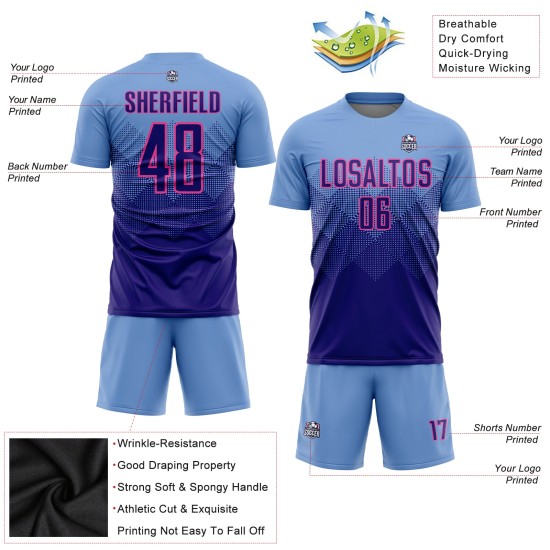 Benutzerdefinierte dunkle Uniform Lila-Rosa Hellblau Fußball Sublimation Jersey Benutzerdefinierte dunkle Uniform Lila-Rosa Hellblau Fußball Sublimation Jersey