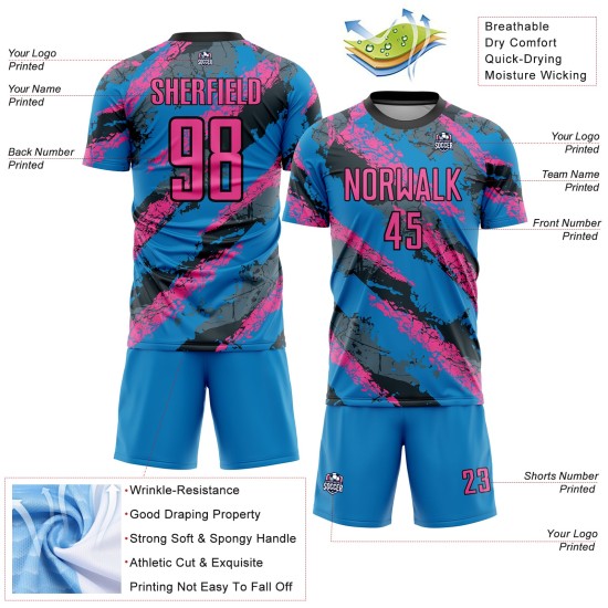 Rosa-Weiß Uniform Sublimation Pulver Custom Fußball Blau Trikot Rosa-Weiß Uniform Sublimation Pulver Custom Fußball Blau Trikot