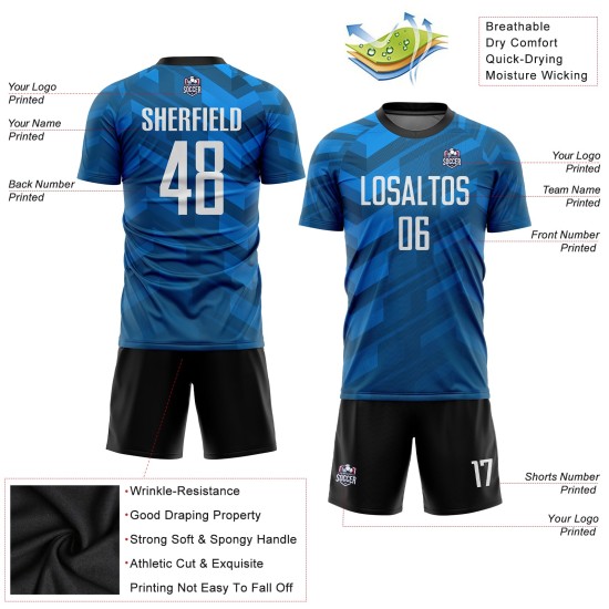 Fußball Custom Blau Jersey Weiß-Schwarz Licht Uniform Sublimation Fußball Custom Blau Jersey Weiß-Schwarz Licht Uniform Sublimation