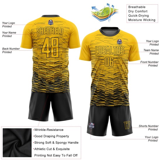 Sublimation Fußballtrikot Schwarz Gelb Uniform Custom Sublimation Fußballtrikot Schwarz Gelb Uniform Custom