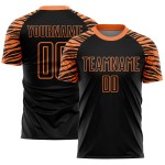 Benutzerdefinierte Sublimation Streifen Schwarz Jersey Fußball Orange Uniform Tiger Benutzerdefinierte Sublimation Streifen Schwarz Jersey Fußball Orange Uniform Tiger