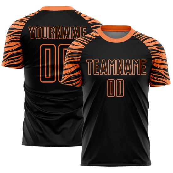 Benutzerdefinierte Sublimation Streifen Schwarz Jersey Fußball Orange Uniform Tiger Benutzerdefinierte Sublimation Streifen Schwarz Jersey Fußball Orange Uniform Tiger