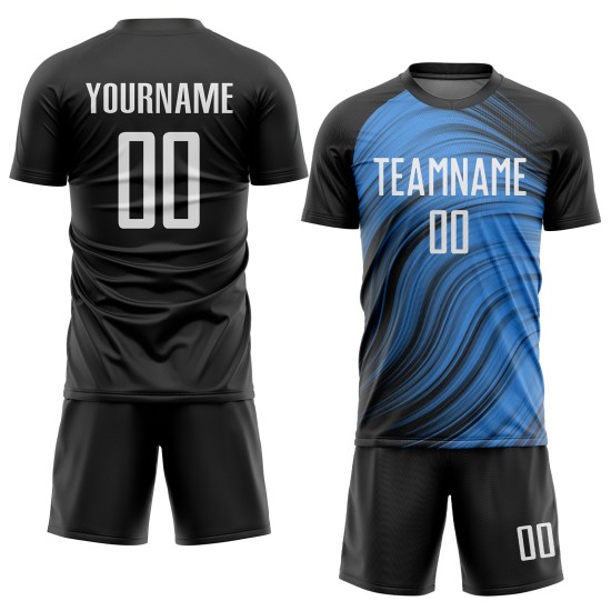 Blaues Trikot Sublimation Light Uniform Custom Soccer Weiß-Schwarz Blaues Trikot Sublimation Light Uniform Custom Soccer Weiß-Schwarz