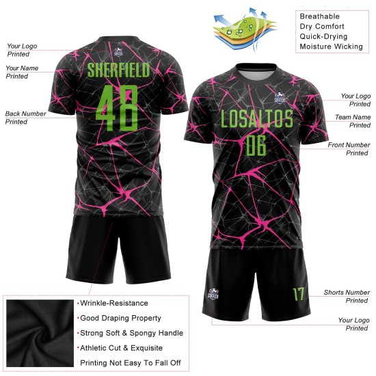 Fußball Sublimation Uniform Schwarz Grün-Pink Custom Jersey Neon Fußball Sublimation Uniform Schwarz Grün-Pink Custom Jersey Neon