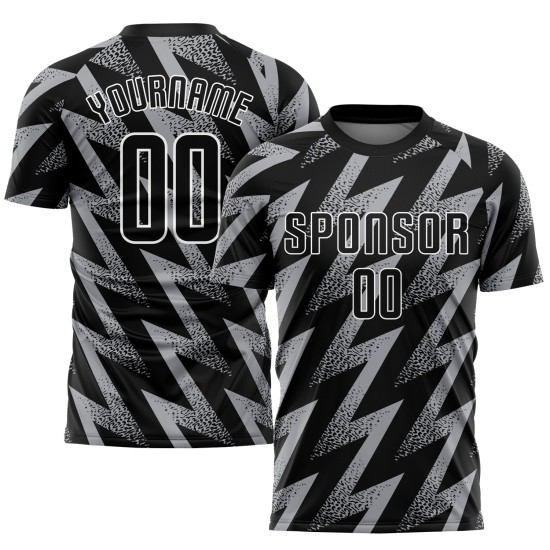 Fußball Sublimation Jersey Grau Schwarz-Weiß Uniform Custom Fußball Sublimation Jersey Grau Schwarz-Weiß Uniform Custom