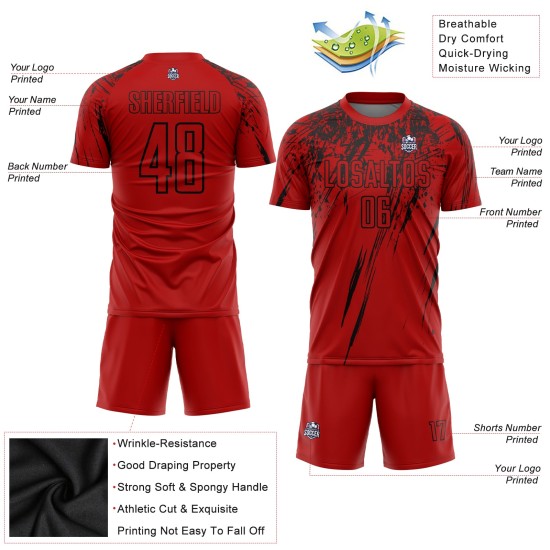Rote Sublimation Custom Jersey Fußballuniform Schwarz