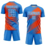 Benutzerdefinierte Pulver Orange-Weiß Uniform Blau Sublimation Jersey Fußball Linie Benutzerdefinierte Pulver Orange-Weiß Uniform Blau Sublimation Jersey Fußball Linie