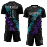 Teal-Lila Splatter Schwarz Jersey Uniform Fußball Sublimation Custom Dripping Art Teal-Lila Splatter Schwarz Jersey Uniform Fußball Sublimation Custom Dripping Art
