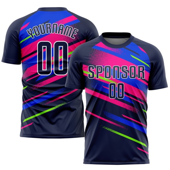 Fußball Figur Trikot Sublimation Custom Royal-Pink Uniform Navy Fußball Figur Trikot Sublimation Custom Royal-Pink Uniform Navy
