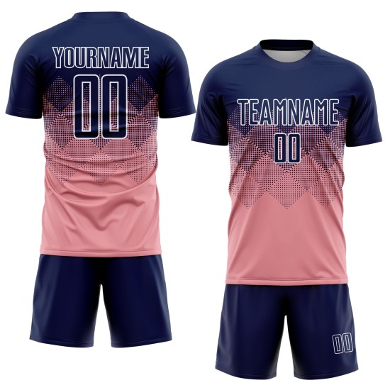 Sublimation Custom Uniform Navy-Weiß Medium Jersey Pink Fußball Sublimation Custom Uniform Navy-Weiß Medium Jersey Pink Fußball