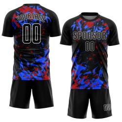 Royal-Red Sublimation Jersey Uniform Schwarz Fußball Schwarz Custom Royal-Red Sublimation Jersey Uniform Schwarz Fußball Schwarz Custom