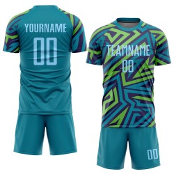 Fußball Hellblau Uniform Sublimation Blau-Kelly Jersey Grün Custom Fußball Hellblau Uniform Sublimation Blau-Kelly Jersey Grün Custom