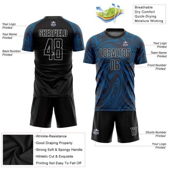 Benutzerdefinierte Uniform Schwarz-Weiß Jersey Royal Sublimation Fußball Benutzerdefinierte Uniform Schwarz-Weiß Jersey Royal Sublimation Fußball