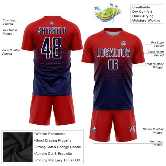 Uniform Rot Marine-Weiß Fußballtrikot Benutzerdefinierte Sublimation Uniform Rot Marine-Weiß Fußballtrikot Benutzerdefinierte Sublimation