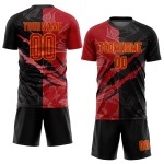 Benutzerdefinierte Graffiti Jersey Rot-Gold Uniform Muster Scratch Fußball Sublimation Benutzerdefinierte Graffiti Jersey Rot-Gold Uniform Muster Scratch Fußball Sublimation