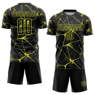 Gelbes Fußballuniform-Trikot, individuell, schwarz, Sublimation, Neon Gelbes Fußballuniform-Trikot, individuell, schwarz, Sublimation, Neon