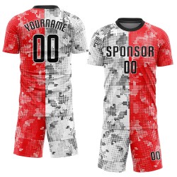 Jersey Sublimation Custom Rot Schwarz-Weiß Fußballuniform Jersey Sublimation Custom Rot Schwarz-Weiß Fußballuniform