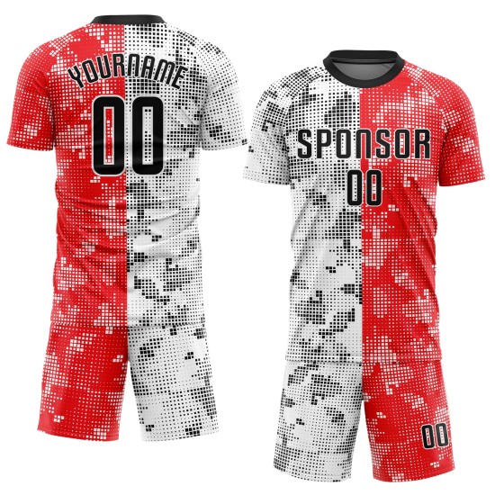 Jersey Sublimation Custom Rot Schwarz-Weiß Fußballuniform Jersey Sublimation Custom Rot Schwarz-Weiß Fußballuniform