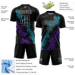 Teal-Lila Splatter Schwarz Jersey Uniform Fußball Sublimation Custom Dripping Art Teal-Lila Splatter Schwarz Jersey Uniform Fußball Sublimation Custom Dripping Art