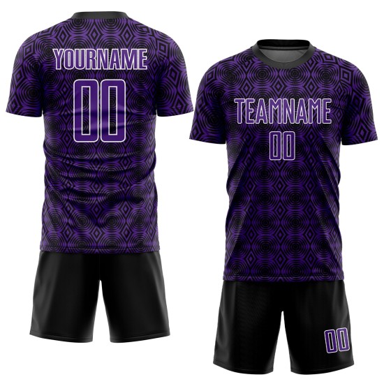 Uniform Jersey Lila Fußball Formen Benutzerdefinierte Geometrische Schwarz-Weiß Sublimation Uniform Jersey Lila Fußball Formen Benutzerdefinierte Geometrische Schwarz-Weiß Sublimation