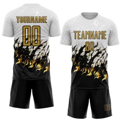 Uniform Fußball Sublimation Flamme Alt Gold-Schwarz Weiß Jersey Custom Uniform Fußball Sublimation Flamme Alt Gold-Schwarz Weiß Jersey Custom