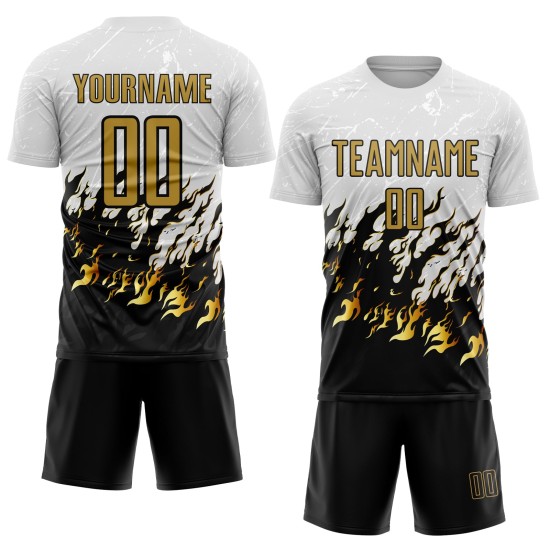Uniform Fußball Sublimation Flamme Alt Gold-Schwarz Weiß Jersey Custom Uniform Fußball Sublimation Flamme Alt Gold-Schwarz Weiß Jersey Custom
