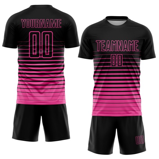 Rosa Nadelstreifen Sublimation Fußball Verblassen Uniform Jersey Schwarz Mode Custom Rosa Nadelstreifen Sublimation Fußball Verblassen Uniform Jersey Schwarz Mode Custom