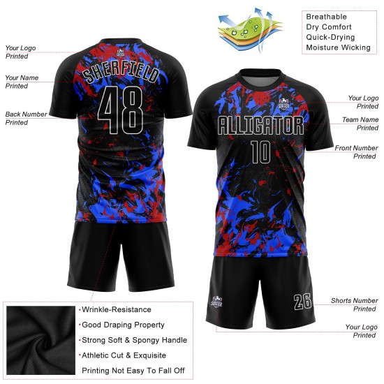 Royal-Red Sublimation Jersey Uniform Schwarz Fußball Schwarz Custom Royal-Red Sublimation Jersey Uniform Schwarz Fußball Schwarz Custom